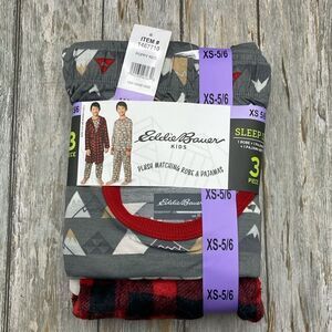 Eddie Bauer Youth Boys 3-piece Pajamas & Plush Robe Lounge Sleep Set Size XS 5/6